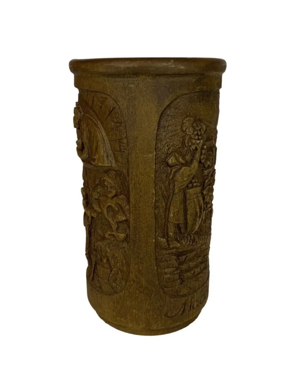 Hand Carved Wood Wine Chiller Holder Vineyard & Pub Scenes Black Forest Germany